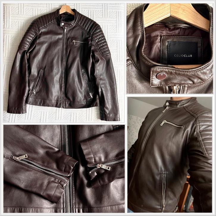 Jas van imitatieleer - Heren - CelioClub - Maat M, Kleding | Heren, Truien en Vesten, Zo goed als nieuw, Maat 48/50 (M), Bruin