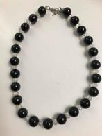 Halsketting zwarte parel en glasheldere parel, Bijoux, Sacs & Beauté, Colliers, Enlèvement ou Envoi, Comme neuf, Noir, Synthétique
