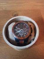 Angie Wood horloge heren zwart roestvrij staal, 43mm, Bijoux, Sacs & Beauté, Montres | Hommes, Comme neuf, Acier, Enlèvement, Acier