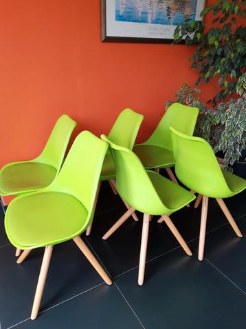 Set van 6 lime groene eetkamerstoelen