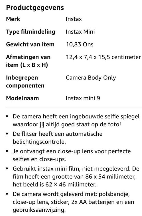 INSTAX MINI 9 fotocamera  NIEUWSTAAT, TV, Hi-fi & Vidéo, Appareils photo analogiques, Neuf, Compact, Fuji, Enlèvement