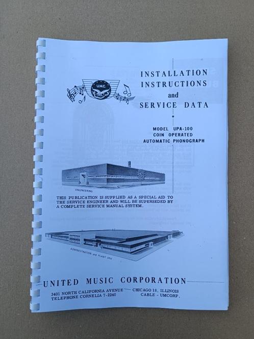 Service Manual: United UPA100 (1957) jukebox nieuw !!, Collections, Machines | Jukebox, Enlèvement ou Envoi