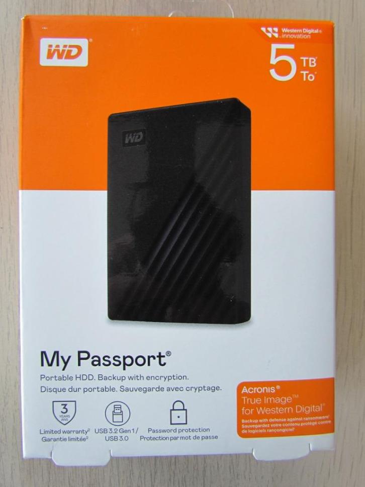 Nieuwe externe harddisk WD My Passport 5 TB, Computers en Software, Harde schijven, Nieuw, Laptop, Extern, HDD, USB, Ophalen of Verzenden
