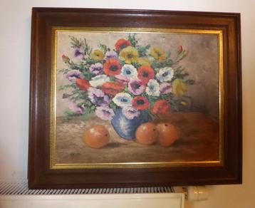 Schilderij bloemen gehandtekend beschikbaar voor biedingen