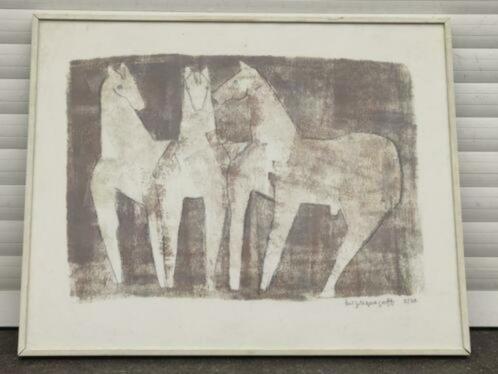 lithographie chevaux signe, Antiquités & Art, Art | Lithographies & Sérigraphies, Enlèvement ou Envoi