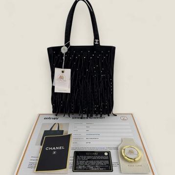 Chanel vintage suède fringe rhinestone mini tote beschikbaar voor biedingen
