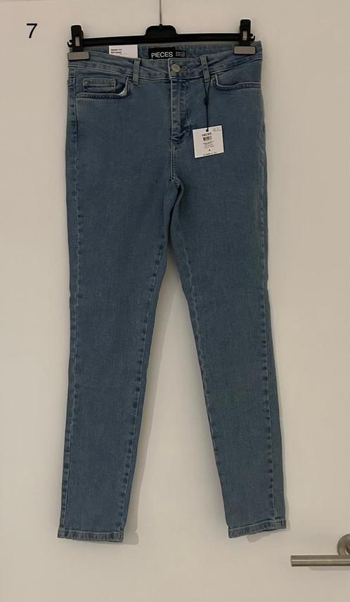 Broek (Pieces, maat M), Kleding | Dames, Broeken en Pantalons, Nieuw, Maat 38/40 (M), Blauw, Lang, Ophalen of Verzenden