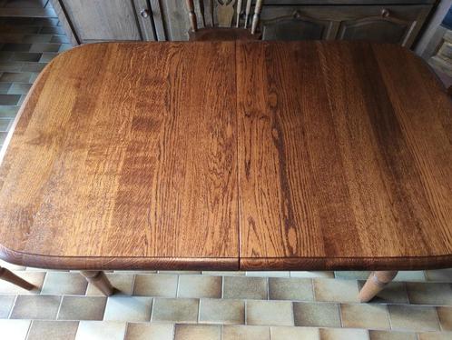 Tafel volle eik (verlengbaar) + 4 stoelen, Huis en Inrichting, Tafels | Eettafels, Zo goed als nieuw, 50 tot 100 cm, 100 tot 150 cm