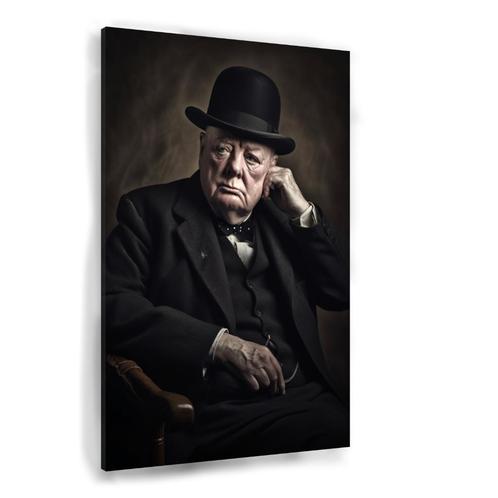 Toile portrait de Winston Churchill 50x70cm - 18mm., Antiquités & Art, Art | Peinture | Classique, Envoi