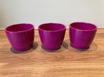 3x bloempot glanzend fuchsia roze voor kamerplant H9,8 x D12, Tuin en Terras, Bloempotten, Ophalen, Rond, Binnen, Zo goed als nieuw