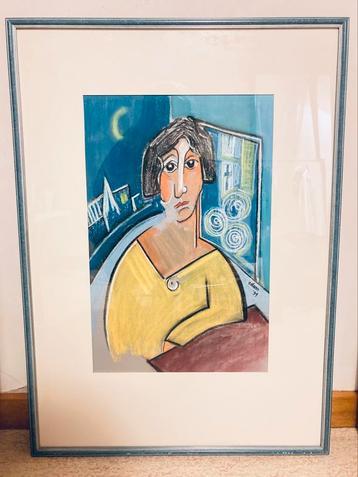 Schilderij portret in oliepastel beschikbaar voor biedingen