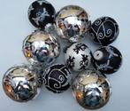 9 vintage glazen kerstballen wit zwart zilver, Diversen, Gebruikt, Ophalen of Verzenden