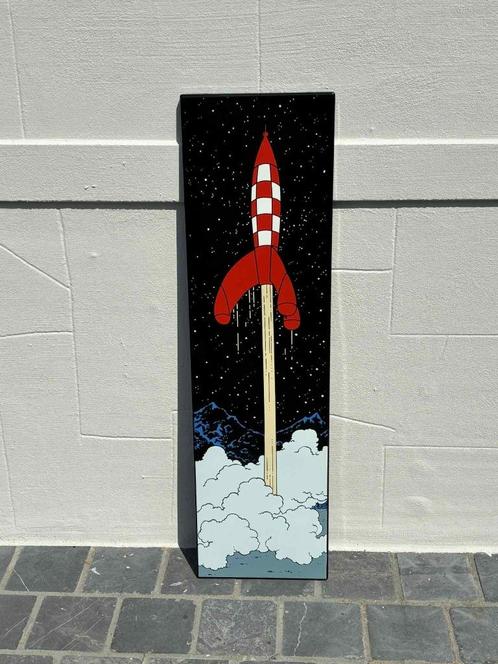 Emaille bord Kuifje 'Raket naar de maan' van Hergé, Verzamelen, Stripfiguren, Zo goed als nieuw, Overige typen, Kuifje, Ophalen of Verzenden