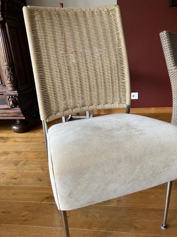 4 design stoelen met nubuc en geweven touw