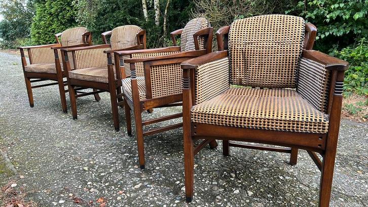 4 Schuitema jugendstil eetkamer armstoelen, Antiek en Kunst, Antiek | Meubels | Stoelen en Sofa's, Ophalen