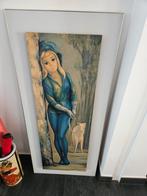 vintagekader uit jaren 50: dame met hond, Antiek en Kunst, Ophalen