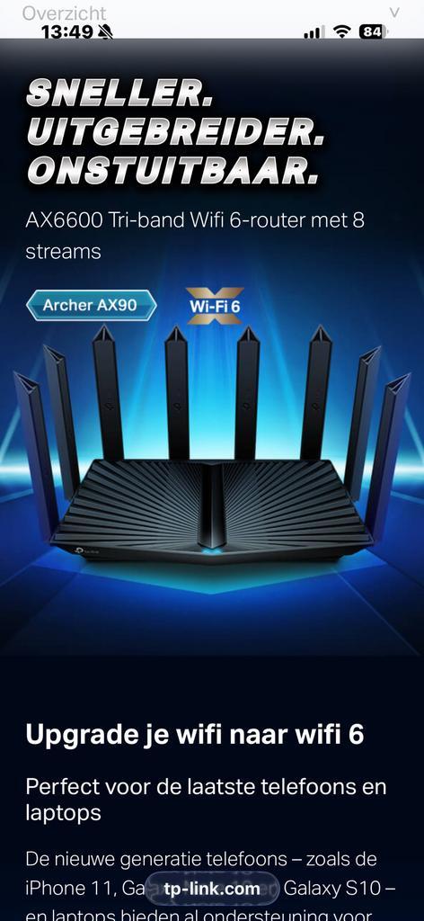 Tp-Link Archer AX90 gaming router 2.5 Gbs, Computers en Software, Accesspoints, Zo goed als nieuw, Ophalen