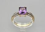 Gouden Vintage ring edelsteen amethist en diamant. 2024/313., 18 tot 19, Paars, Ophalen of Verzenden, Zo goed als nieuw