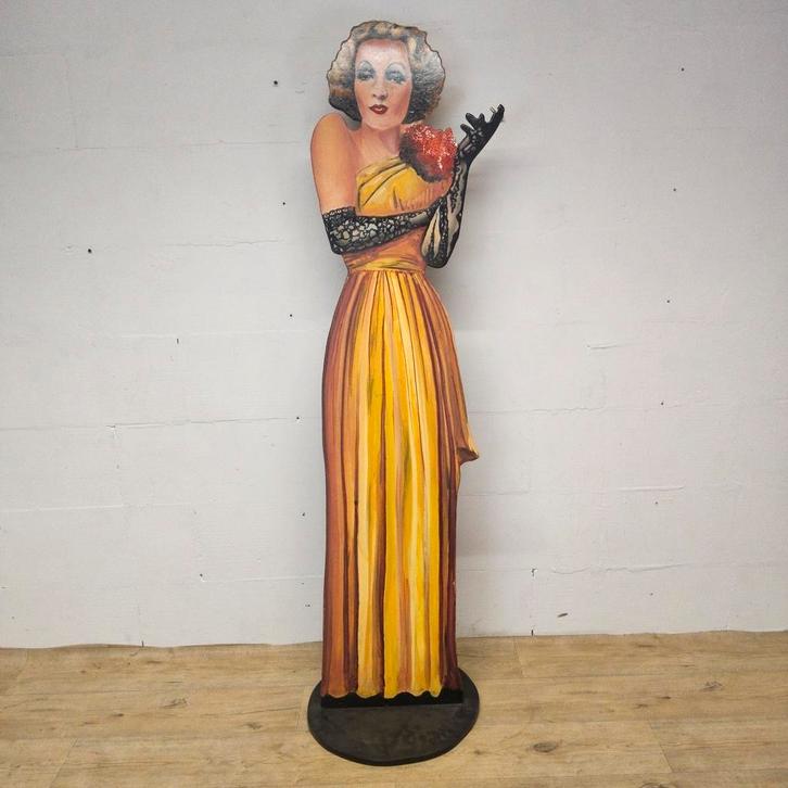 Handgemaakte houten Marlene Dietrich beeld / cutout / figuur, Verzamelen, Muziek, Artiesten en Beroemdheden, Zo goed als nieuw