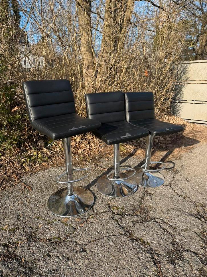 Lot 3 chaisse de bar, Maison & Meubles, Tabourets de bar, Utilisé, 3 tabourets, Réglable en hauteur, Avec repose-pieds, Pivotant