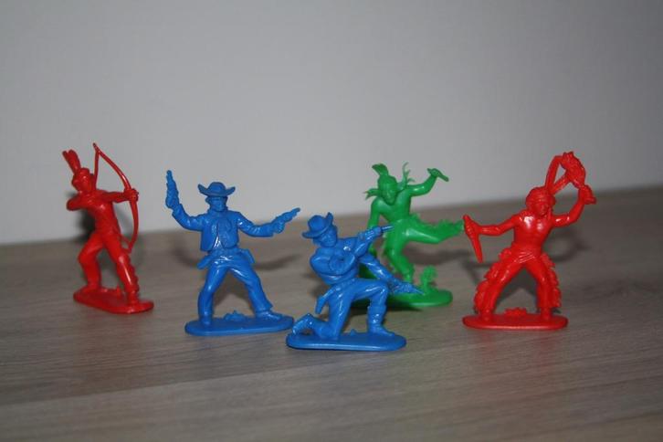 oude cowboys en indianen , groen,rood,blauw , W.Germany, Verzamelen, Poppetjes en Figuurtjes, Gebruikt, Ophalen of Verzenden