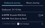 Billets train Ouigo Bruxelles-Paris retour!13-17/02-2 places, Deux personnes, Train, Billet normal