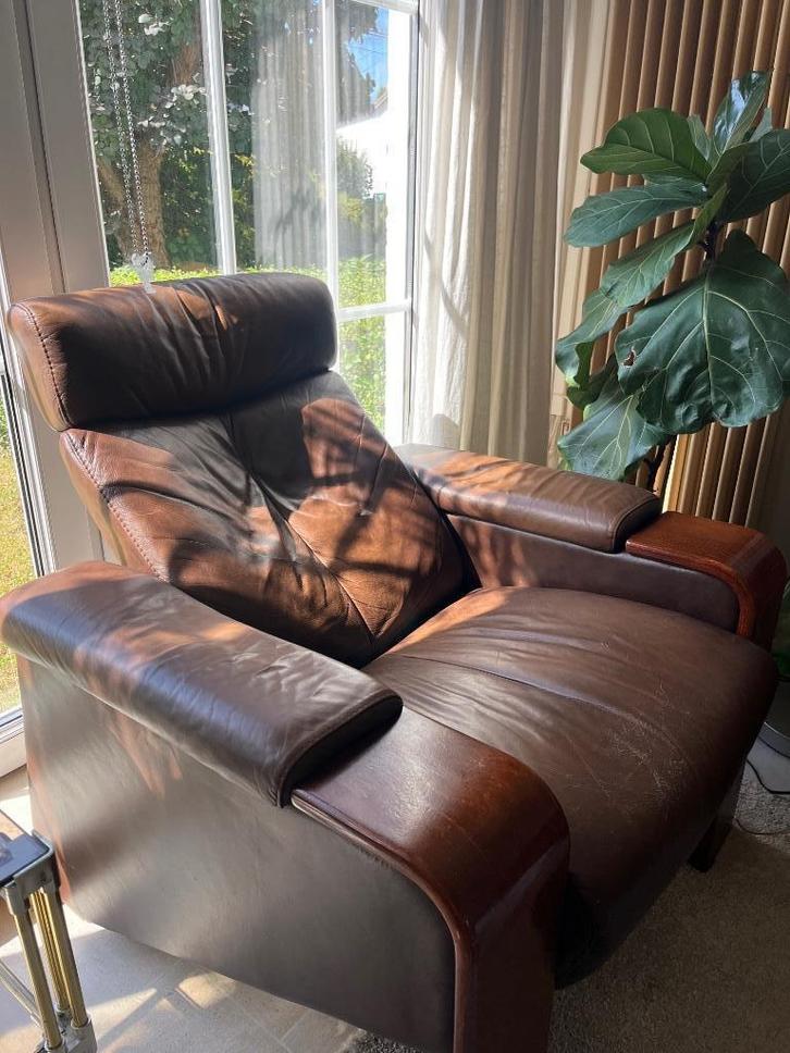 Lot canapé + fauteuils relax en cuir, Huis en Inrichting, Fauteuils, Gebruikt, Hout, Leer, Ophalen