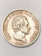 Munt zilver Italië 5 lire Carlo Felix jaartal 1830 anker, Ophalen of Verzenden, Italië, Losse munt, Zilver