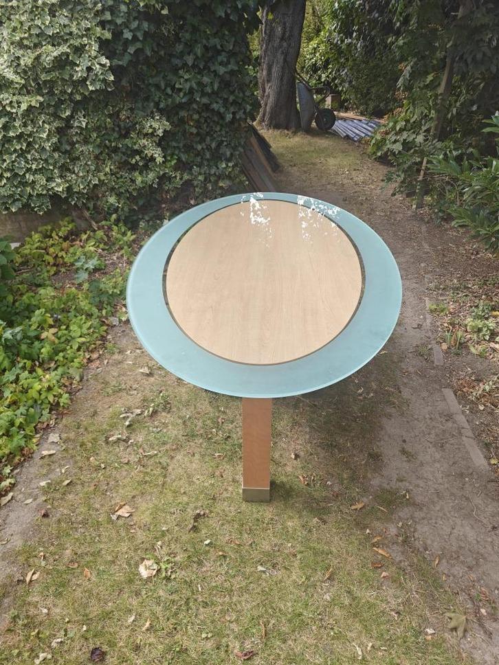 Moderne ovale eetkamertafel – glas & hout–stijlvol en uniek, Huis en Inrichting, Tafels | Eettafels, Zo goed als nieuw, 50 tot 100 cm