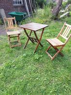 teak houten bistro set. 4 stoelen  en een tafeltje, Ophalen of Verzenden, Zo goed als nieuw, Inklapbaar