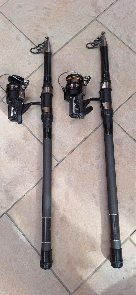 2 vintage hengels met Daiwa molens 2800X te kopp, Watersport en Boten, Hengelsport | Algemeen, Zo goed als nieuw, Molen, Ophalen