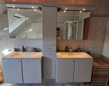 Badkamermeubel grijs/beige met of zonder solid wastafels, Ophalen, Overige typen, Zo goed als nieuw, 200 cm of meer