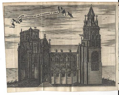 1711 - Liège - la cathédrale de Saint-Lambert, Antiek en Kunst, Kunst | Etsen en Gravures, Verzenden