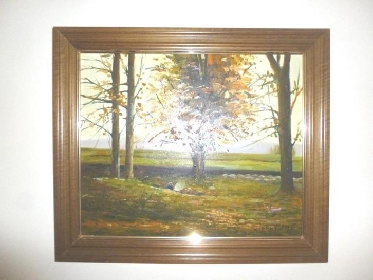 S. Vilata: Olie ' Herfst Landschap '. Vintage 70s, Huis en Inrichting, Woonaccessoires | Schilderijen, Tekeningen en Foto's, Zo goed als nieuw