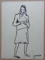 JOS JOZEF MOUS / STAANDE VROUW / ORIGINEEL WERK / 36x27cm, Antiek en Kunst, Ophalen of Verzenden