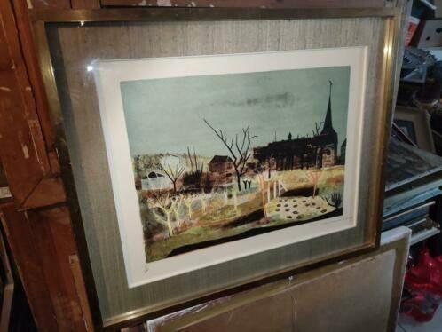 lithographie village signe raymond coumans, Antiquités & Art, Art | Lithographies & Sérigraphies, Enlèvement ou Envoi