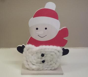 deco kerst staand figuur sneeuwman hout/MDF + wol NIEUW 24cm