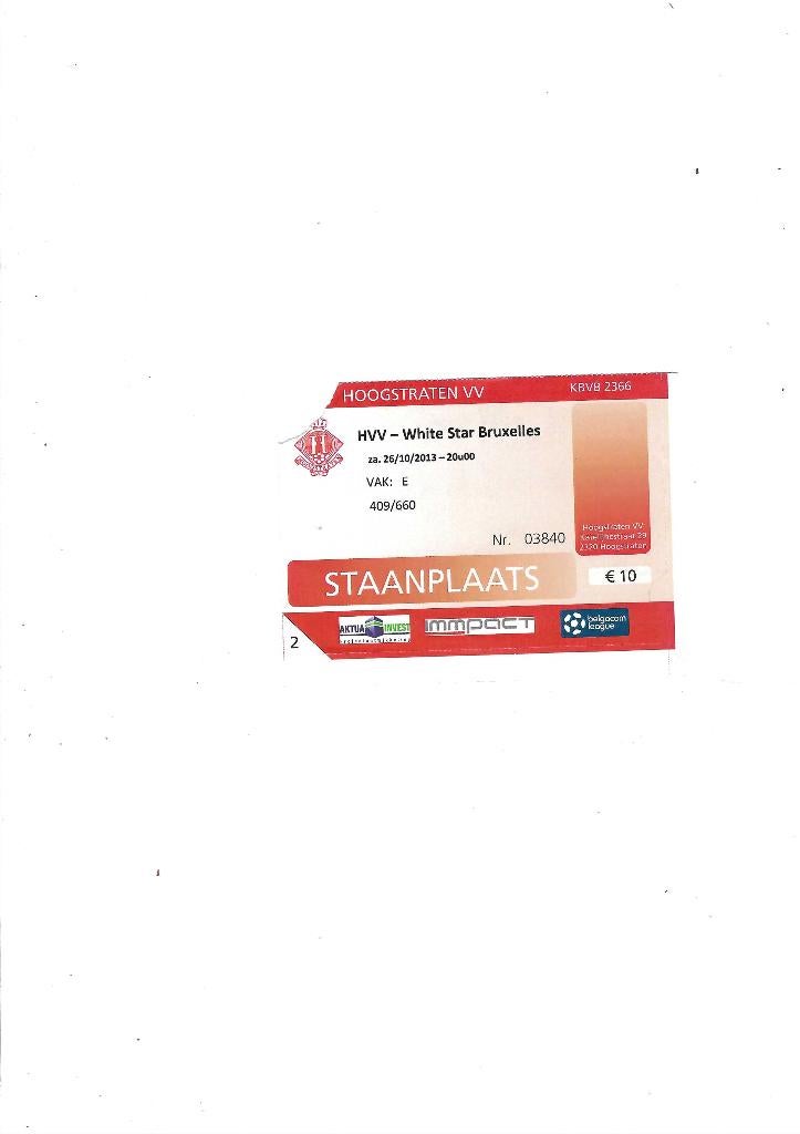 Ticket d'entrée football, Ophalen of Verzenden, Gebruikt