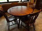Ronde houten tafel incl 4 stoelen, Ophalen, 100 tot 150 cm, Zo goed als nieuw, Vier personen