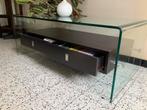Moderne glazen salontafel met opbergruimte., Huis en Inrichting, Tafels | Sidetables, Ophalen, 100 tot 150 cm, Glas, Zo goed als nieuw