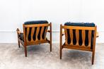 Paar gerestaureerde Scandinavische fauteuils, 75 tot 100 cm, Vintage scandinave, Leer, 75 tot 100 cm