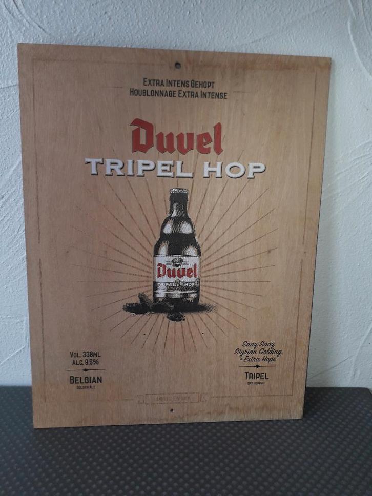 Houten Duvel reclame Tripel Hop, Verzamelen, Biermerken, Zo goed als nieuw, Reclamebord, Plaat of Schild, Duvel, Ophalen of Verzenden
