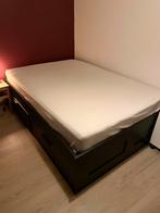 140x200 bed + lattenbodem & matras, Ophalen, Gebruikt, Zwart, 140 cm