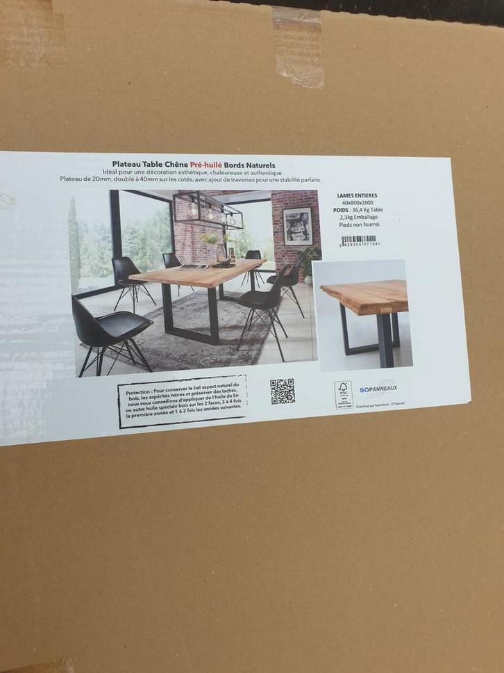 Plateau table en chêne massif 200x80x4 cm – Neuf emballé, Huis en Inrichting, Tafels | Salontafels, Nieuw, Eikenhout, Ophalen