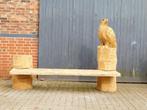Zware eiken tuinbank met grote gesneden adelaar op de rechte, Tuin en Terras, Tuinbanken, Ophalen of Verzenden, Hout