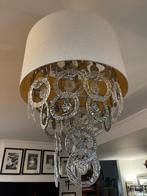 Kroonluchter – luchter glazen ringen met linnen creme lampen, Huis en Inrichting, Lampen | Plafondlampen, Zo goed als nieuw, Glas