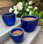 TUINPOTTEN BLUE GEGLAZUURD 3 DLG SET NIEUW, Tuin en Terras, Ophalen, Steen, Rond, Nieuw
