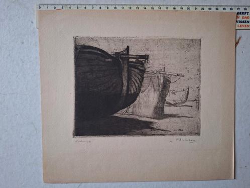 Mooie ets Richard Baseleer "Katwijk", Antiek en Kunst, Kunst | Etsen en Gravures, Ophalen of Verzenden
