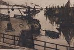 August Oleffe (1867-1931) - Havenzicht kust van Nieuwpoort, Antiek en Kunst, Kunst | Etsen en Gravures, Ophalen of Verzenden