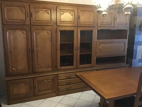 Massief eiken wandkast, Huis en Inrichting, Kasten | Wandmeubels, 200 cm of meer, 300 cm of meer, Met lade(s), Met deur(en), Met plank(en)